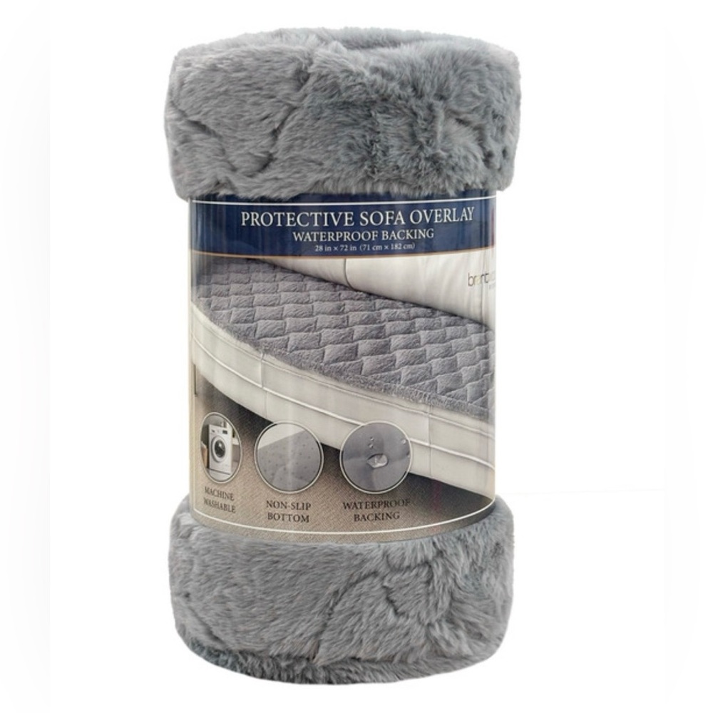 Brentwood Home Gray Faux Fur Sofa Overlay - Waterproof Backing